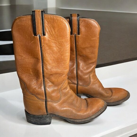 Mens Vintage The Sanders Cowboy Western Boots Brown Leather 7B - Picture 1 of 7